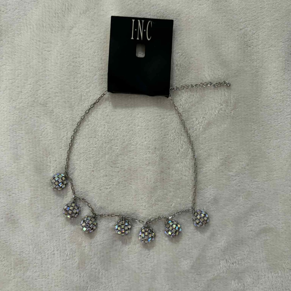 INC International Concepts Silver Necklace with Iridescent Beads